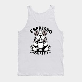 "Warm Espresso Bulldog - Cozy Coffee Humor" Tank Top